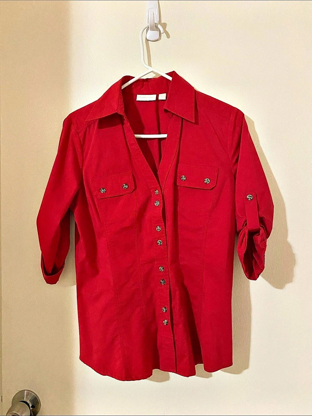 New York & Company Red Button Down Shirt Like New